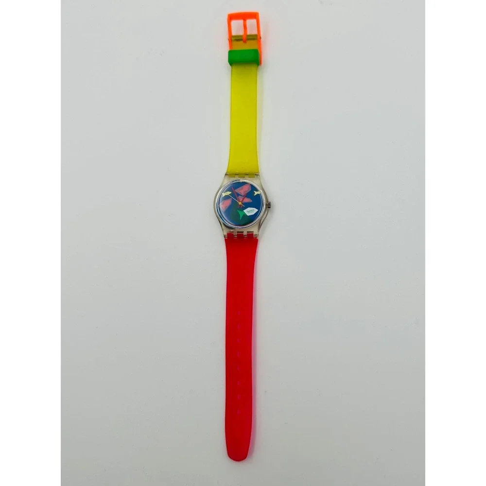 Vintage 1980s Swatch Aqua Dream Watch Multi Color Swiss Made GN105 *Not Working